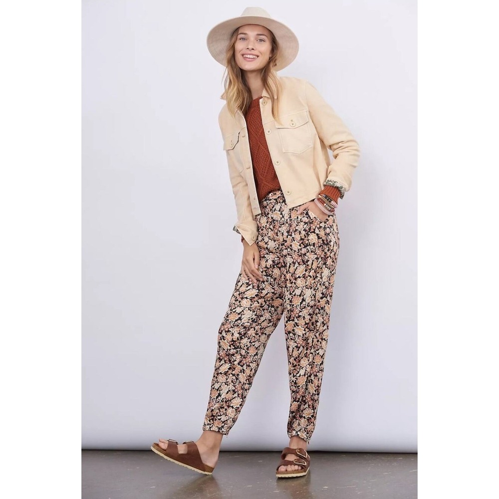 Anthropologie Diandra Pleated Jogger Floral Tapered Ankle Zip Women 8 Boho Chic